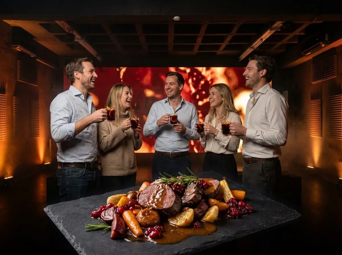 Glühwein & festliches Menü vor der LED-Wand (Beispiel-Impression)